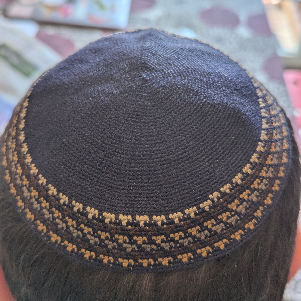 Black and Gold Hand Crafted Knit Kippah. Jewish. Made In Israel